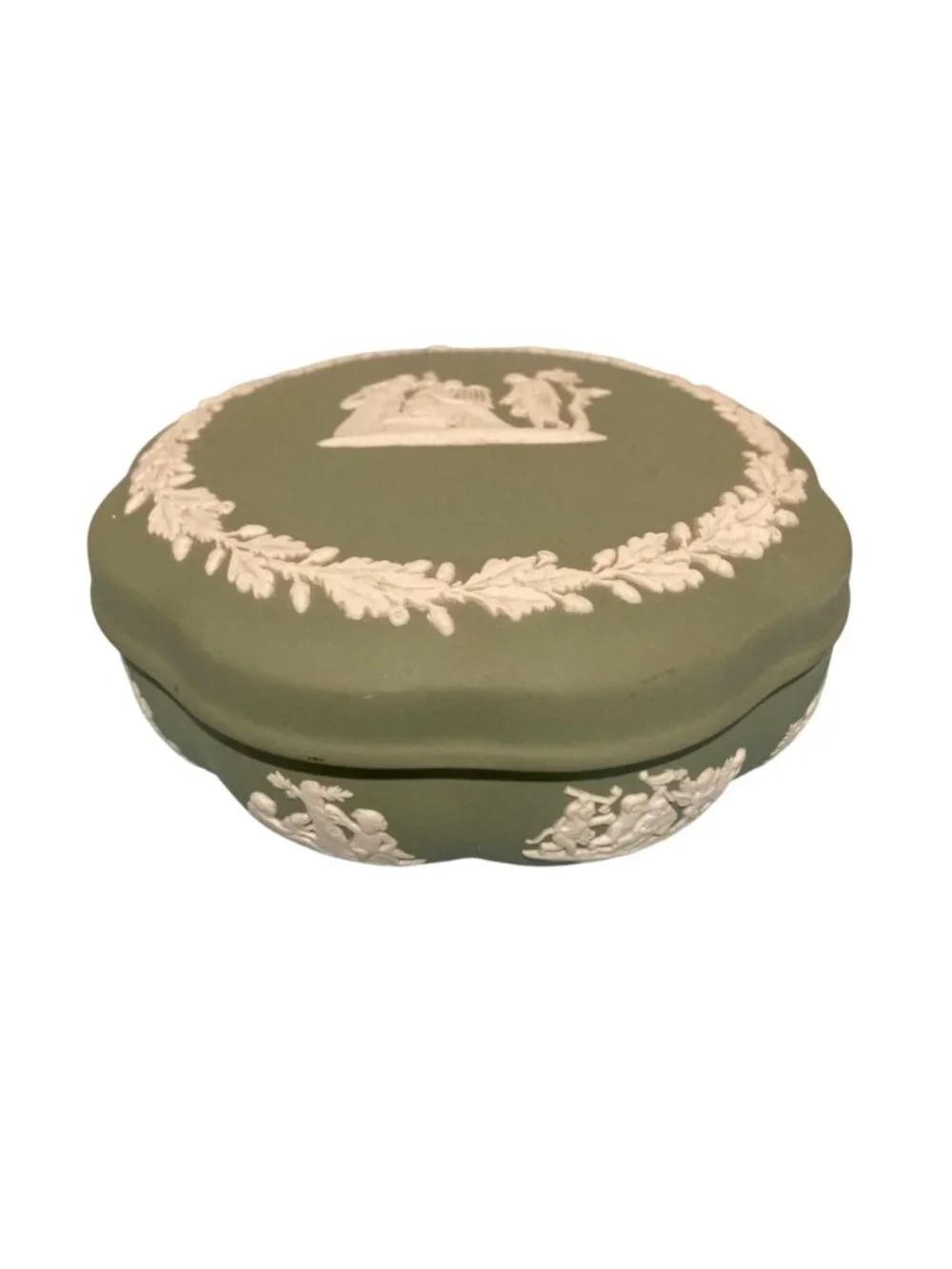 Wedgwood Sage Green Jasperware Neoclassical Trinket Box